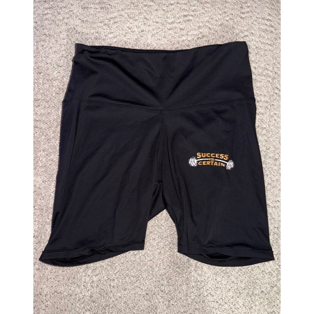 Success Is Certain Black Biker Shorts High Waisted Gym Athletic Workout Women, M